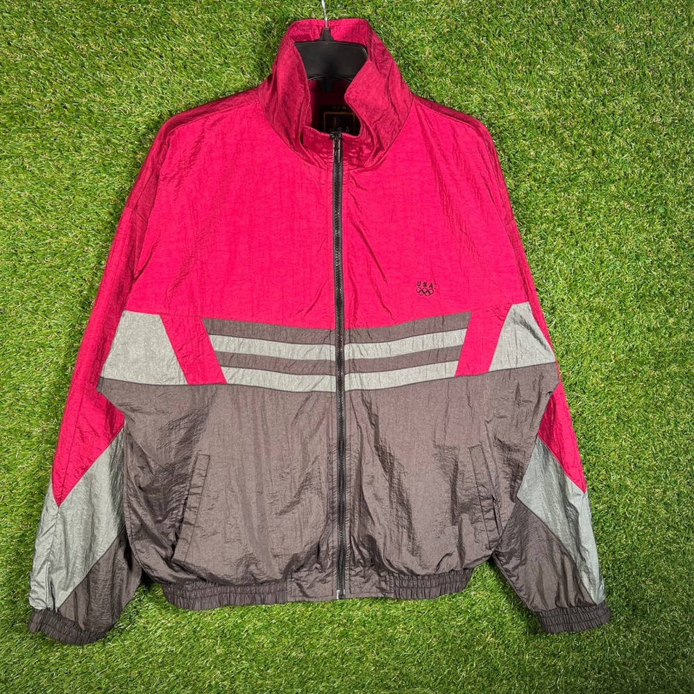 Vintage USA Olympics JCPenney Windbreaker Jacket Maroon Grey Colorblock‎ Mens XL